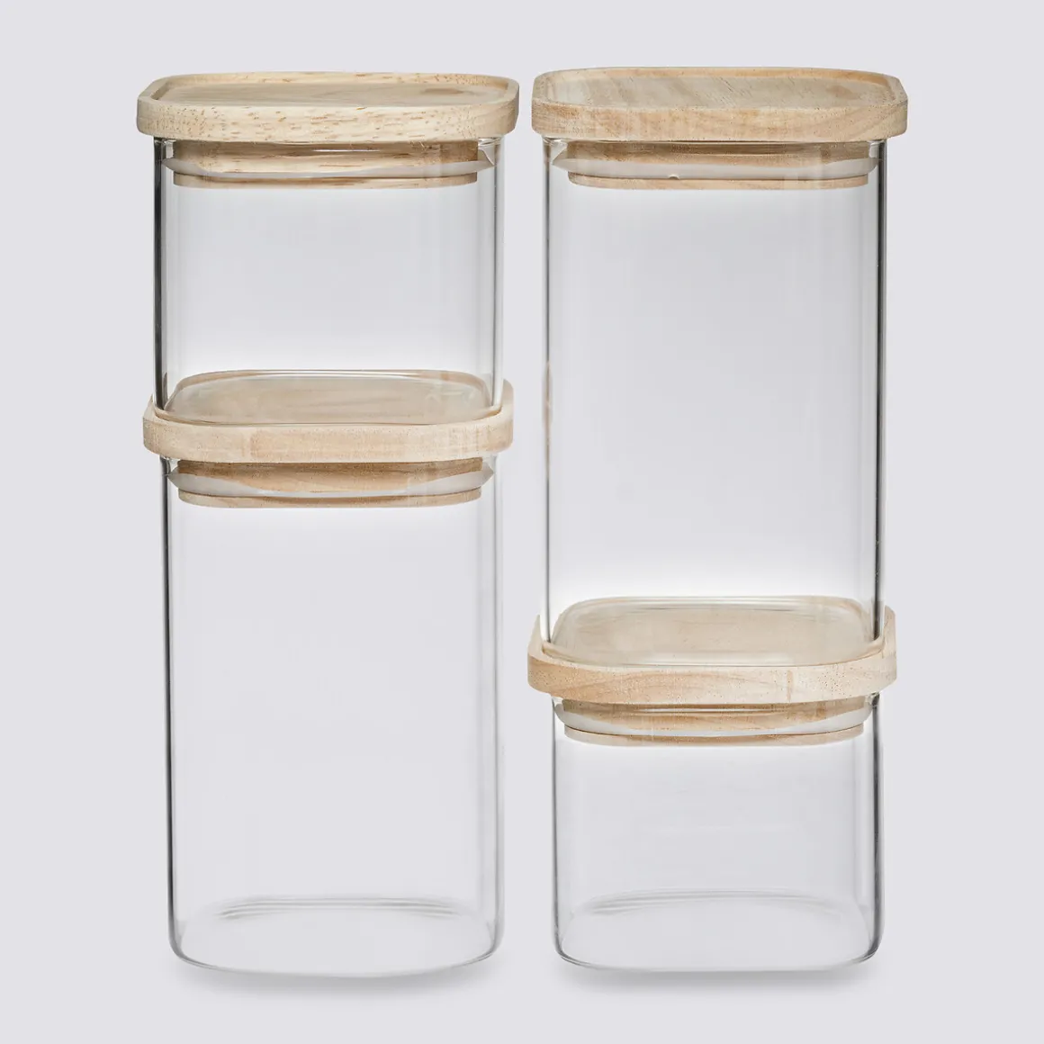 4 bocaux verre empilables couvercle bois