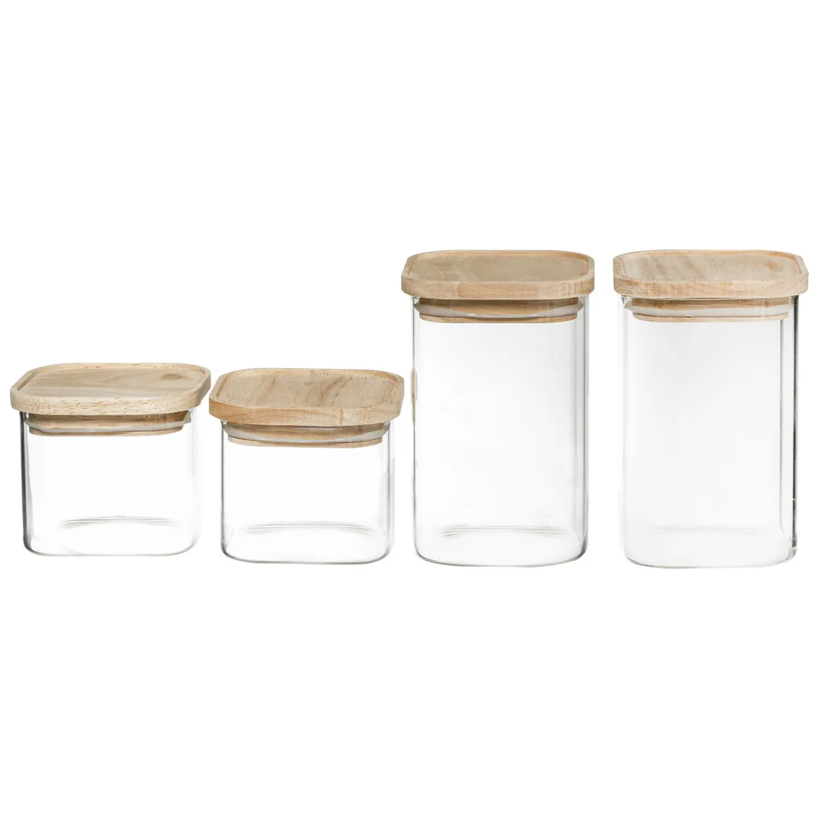 4 bocaux verre empilables couvercle bois
