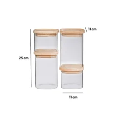 4 bocaux verre empilables couvercle bois