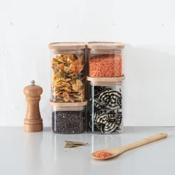 4 bocaux verre empilables couvercle bois