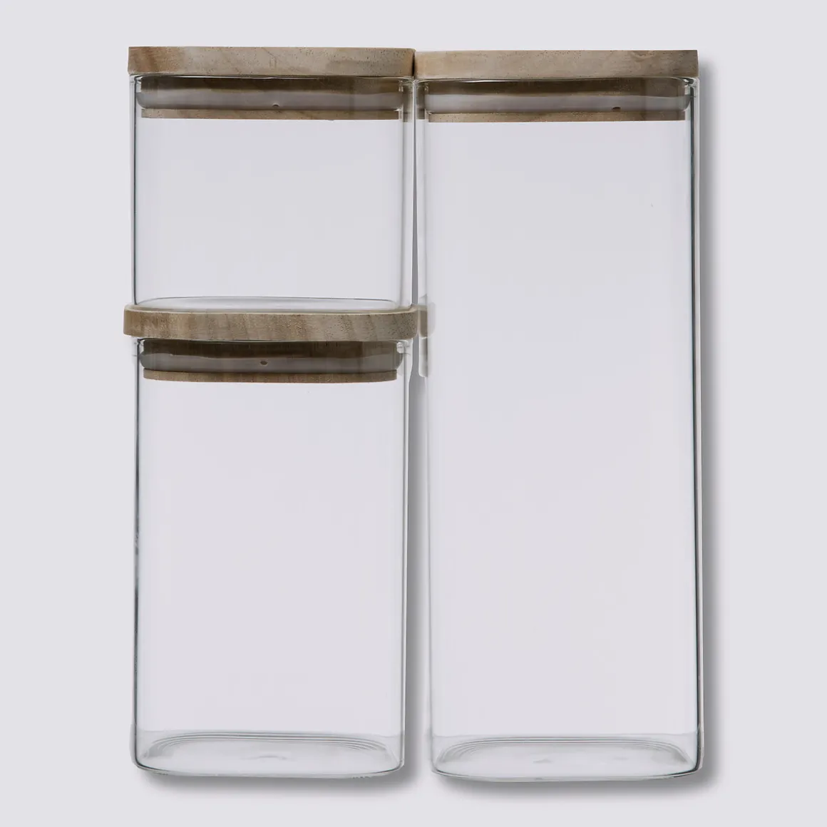 3 bocaux verre empilables couvercle bois