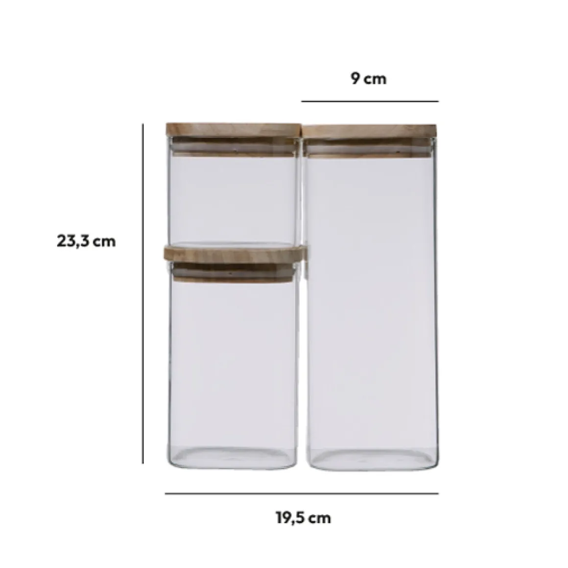 3 bocaux verre empilables couvercle bois