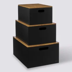 3 boîtes couvercle bambou, Noir