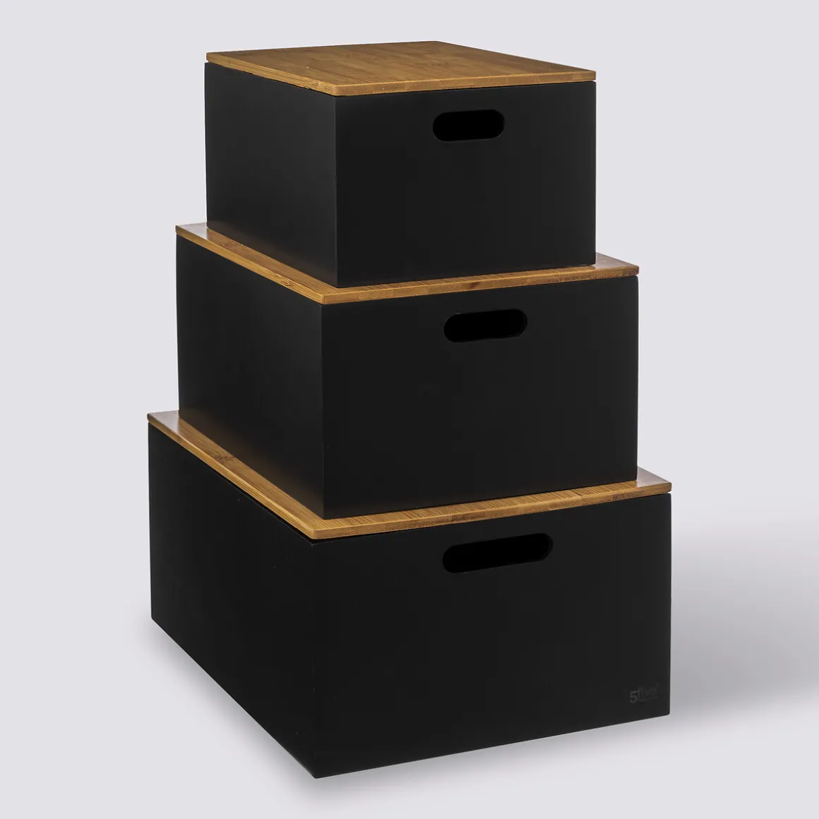 3 boîtes couvercle bambou, Noir