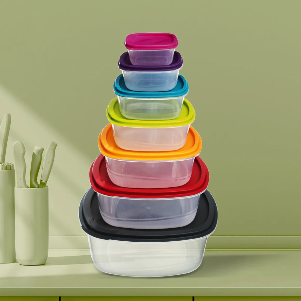 7 boîtes de conservation carrées, Plastique