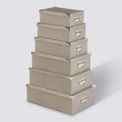 6 boîtes de rangement coin métal, Taupe