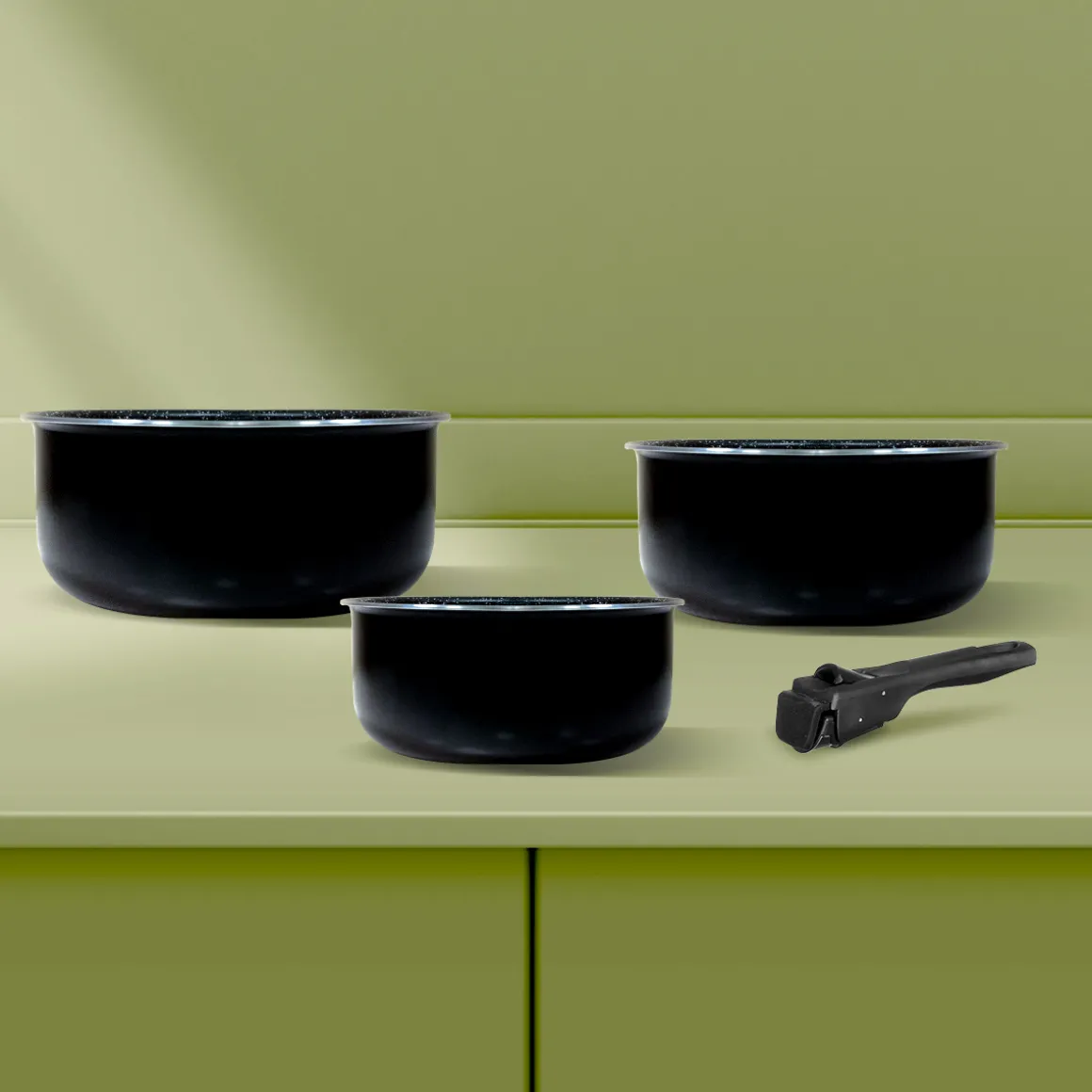 3 casseroles Aluminium poignée amovible, 16/18/20cm