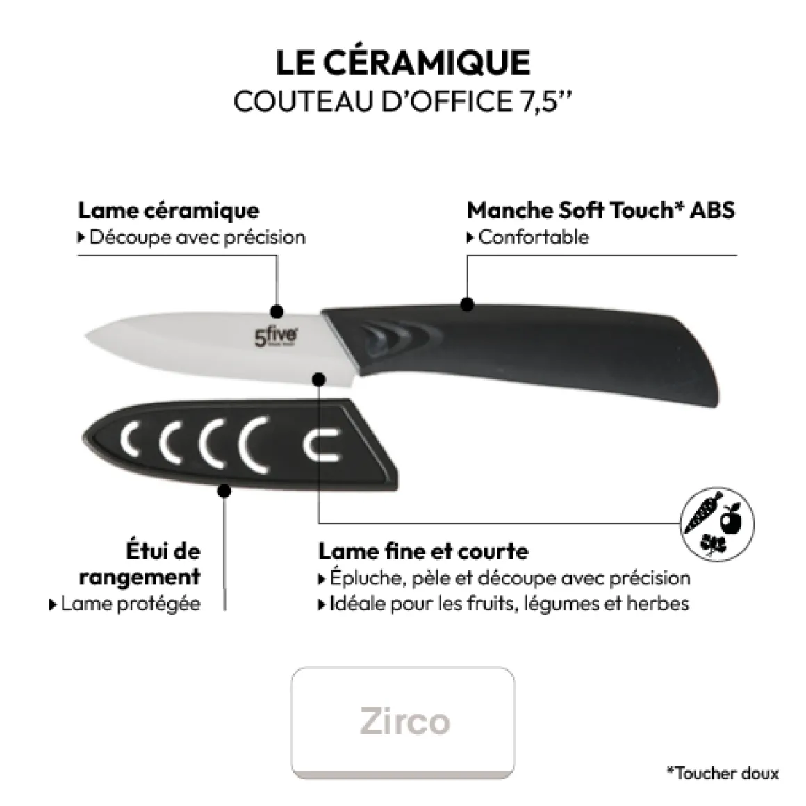 2 couteaux d'office céramique - lame 7,5cm