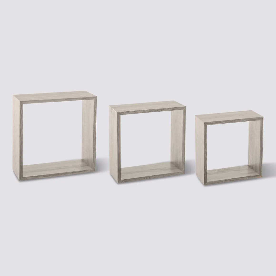 3 grandes étagères murales cube, Effet chêne gris
