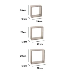 3 grandes étagères murales cube, Effet chêne gris