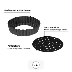 4 moules perforés à tartelettes, 10cm