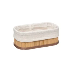 3 paniers bambou, tissu blanc