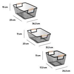 3 paniers de rangement métal, Noir