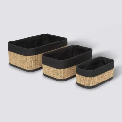 3 paniers en tissu, Bambou et noir