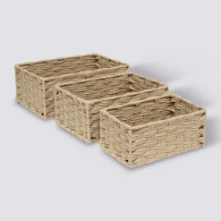 3 paniers tressées, Beige