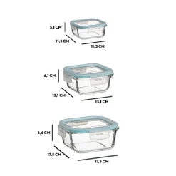 3 petites boîtes carrées de conservation verre