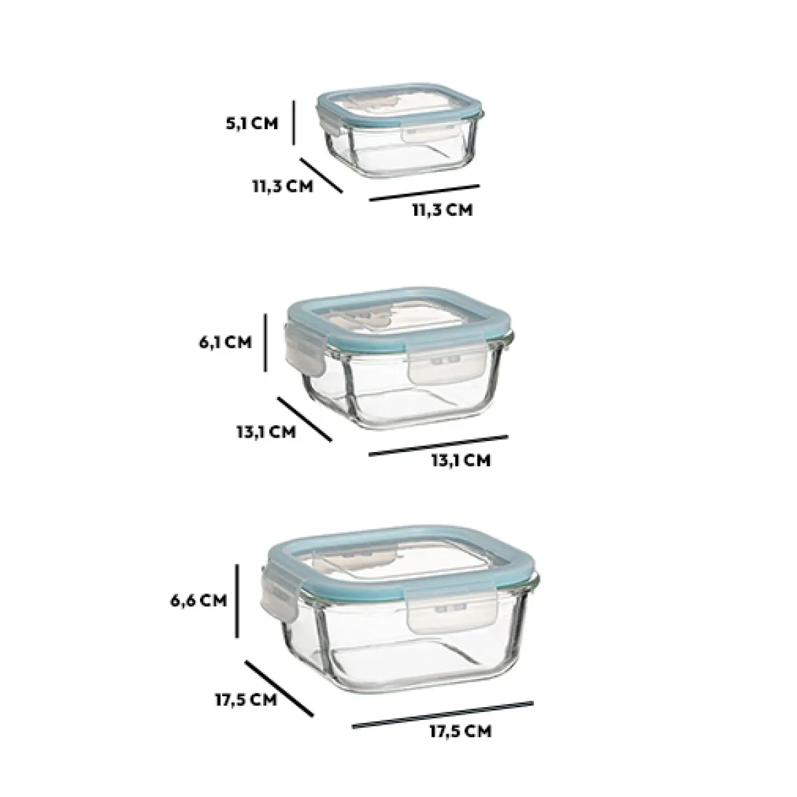 3 petites boîtes carrées de conservation verre