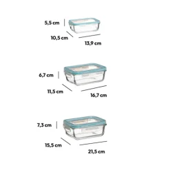 3 petites boîtes rect de conservation verre