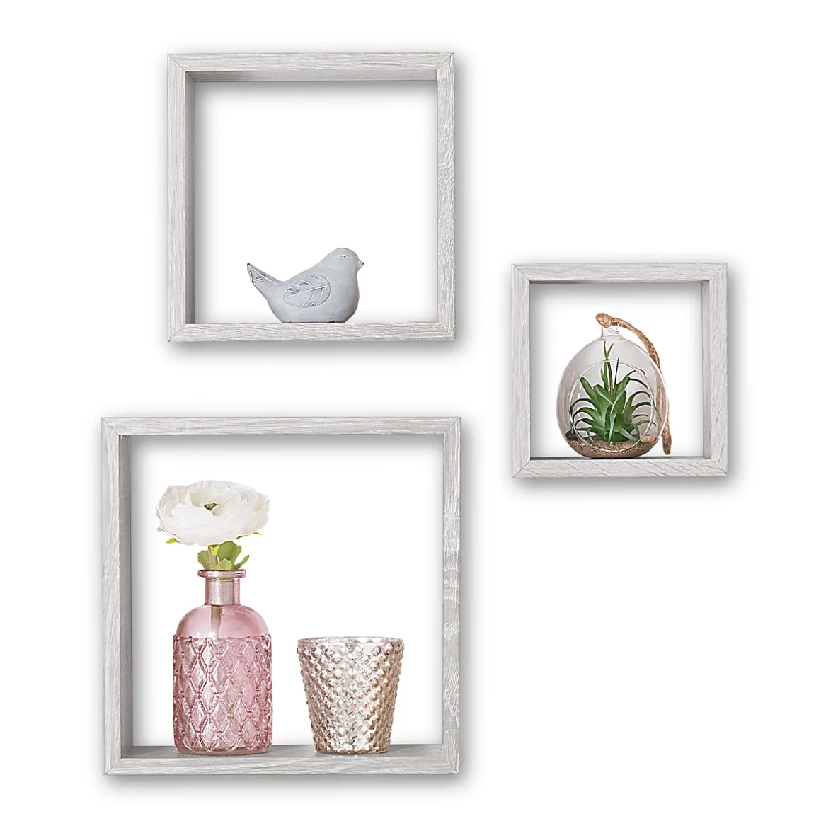 3 petites étagères murales cube, Effet chêne gris