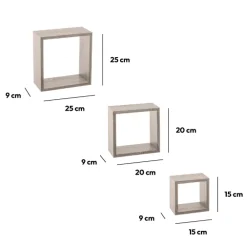 3 petites étagères murales cube, Effet chêne gris