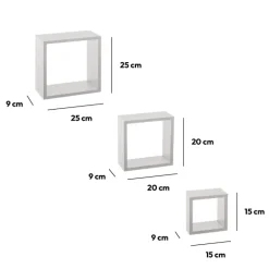 3 petites étagères murales cube, Blanc