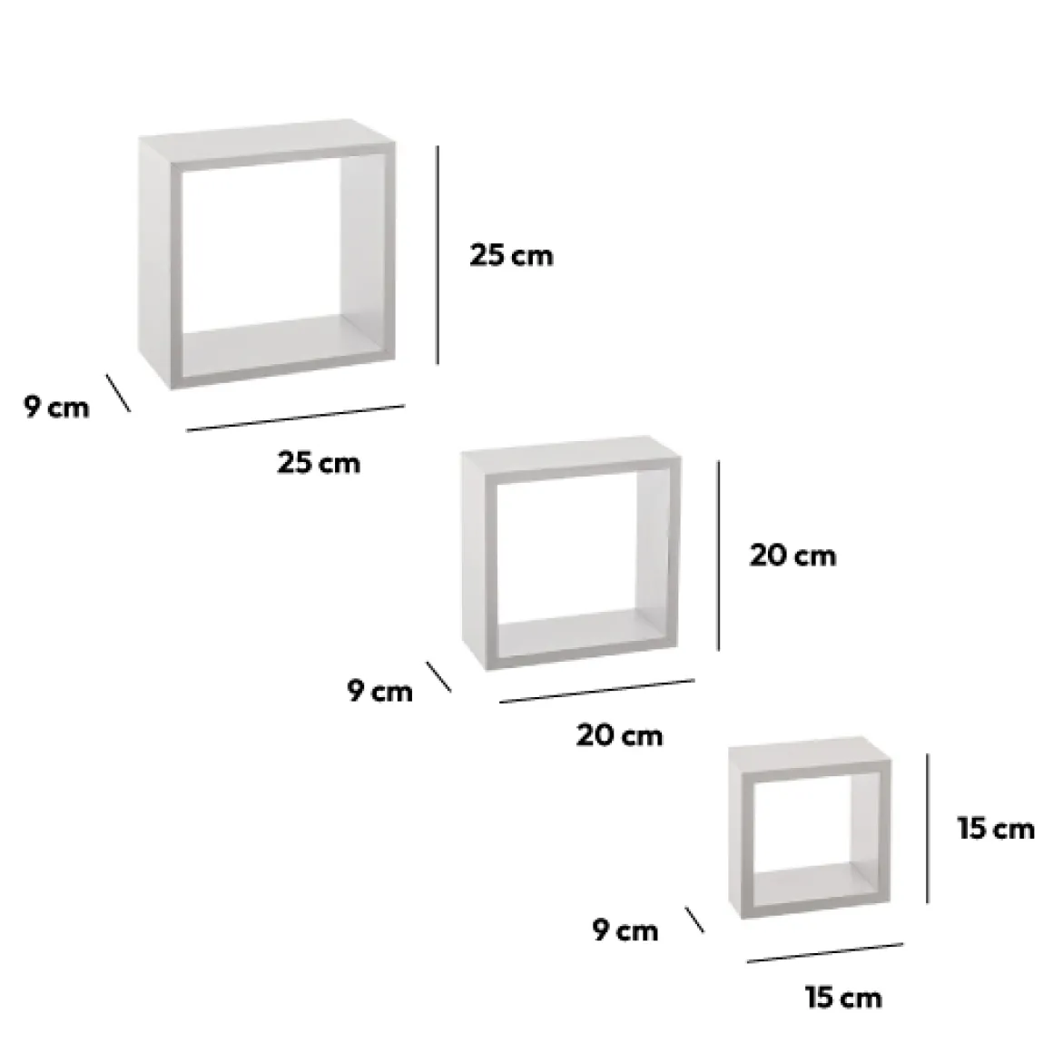 3 petites étagères murales cube, Blanc