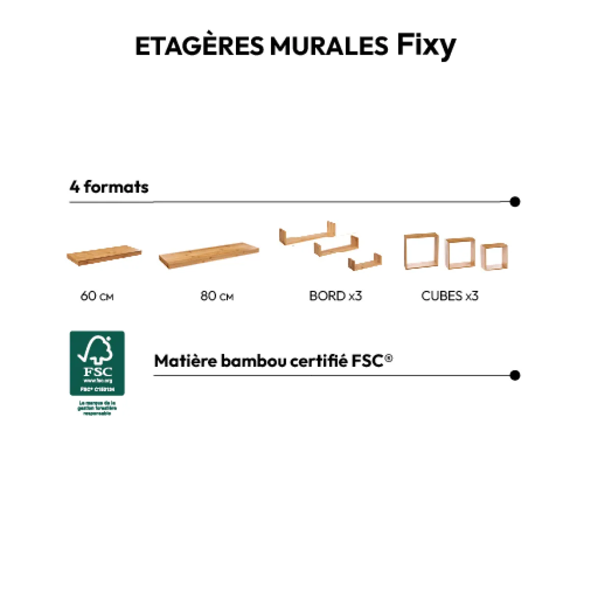 3 étagères murales, Bambou
