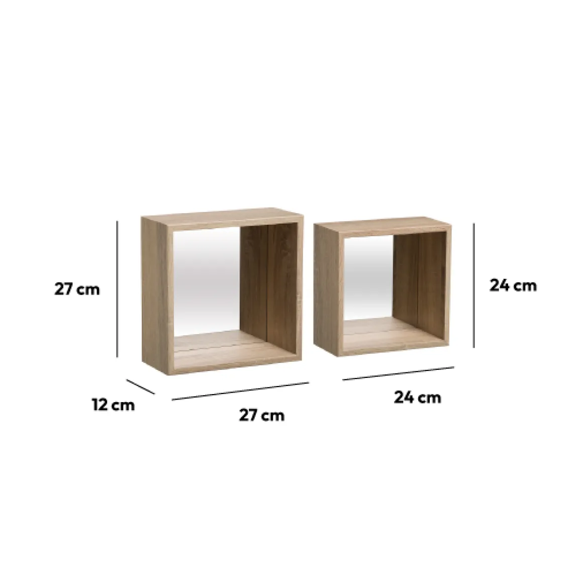 2 étagères murales cube miroir, Effet chêne