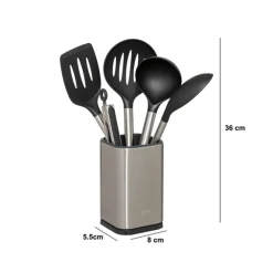 5 ustensiles de cuisine + pot de rangement, Inox