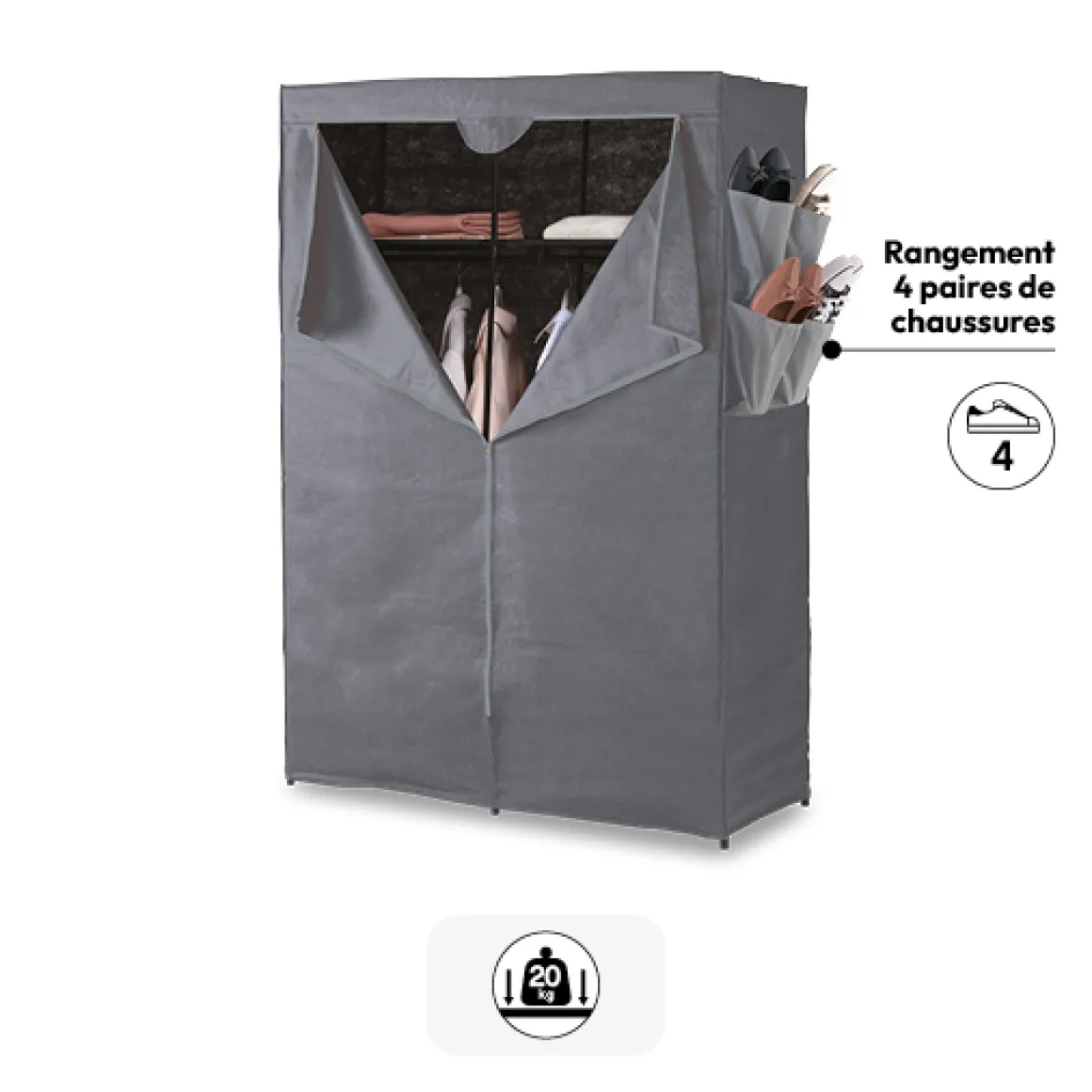Armoire 2 penderies, Gris