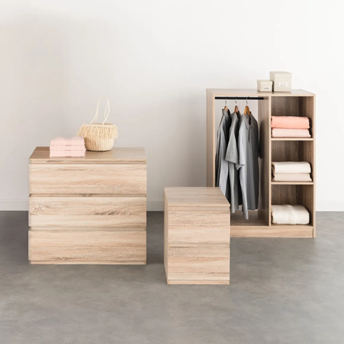 Armoire dressing penderie, Effet chêne naturel