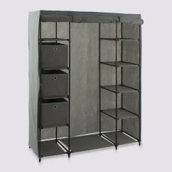 Armoire penderie 3 boîtes, tissu gris anthracite