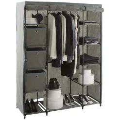Armoire penderie 3 boîtes, tissu gris anthracite