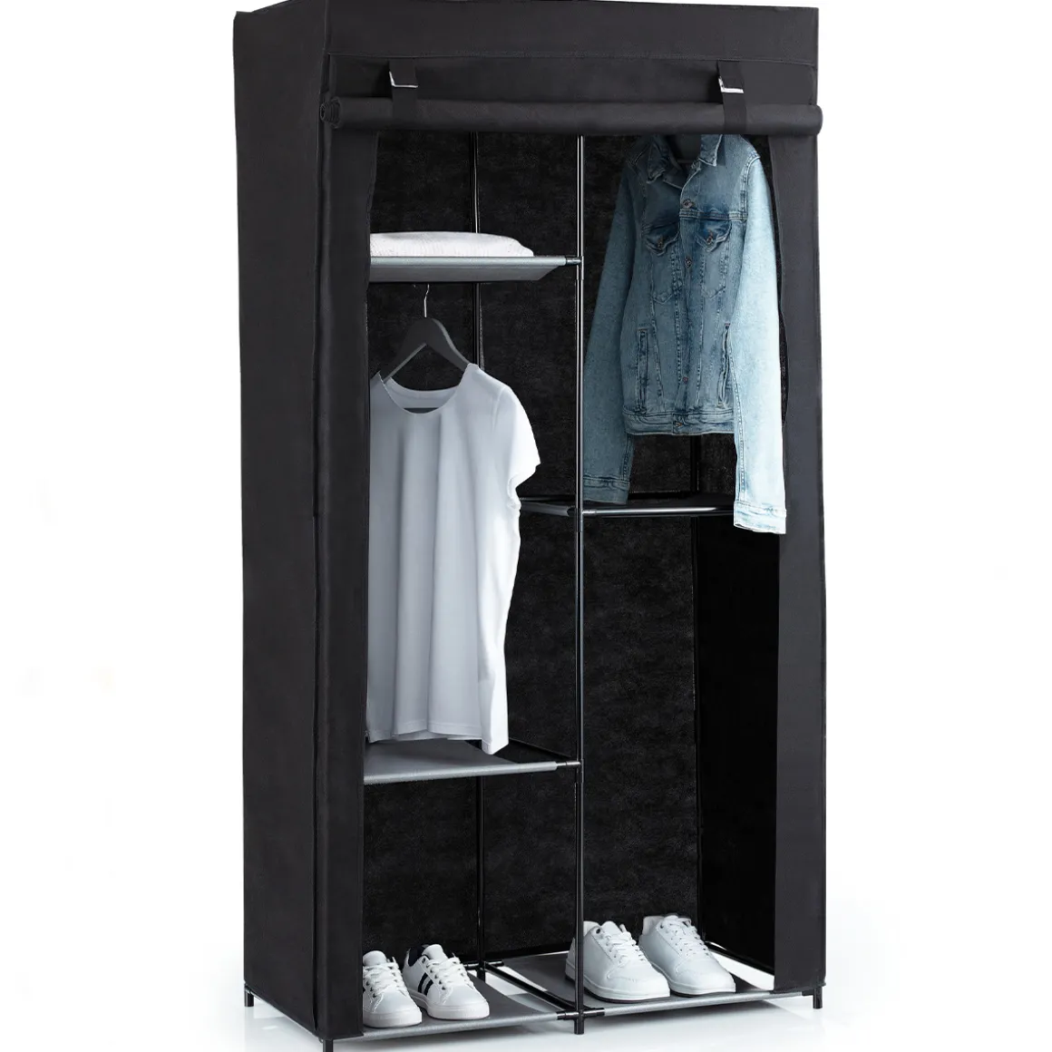 Armoire penderie modulable, tissu noir