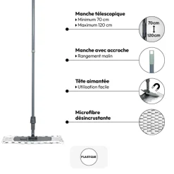 Balai MOP téléscopique microfibre, Gris