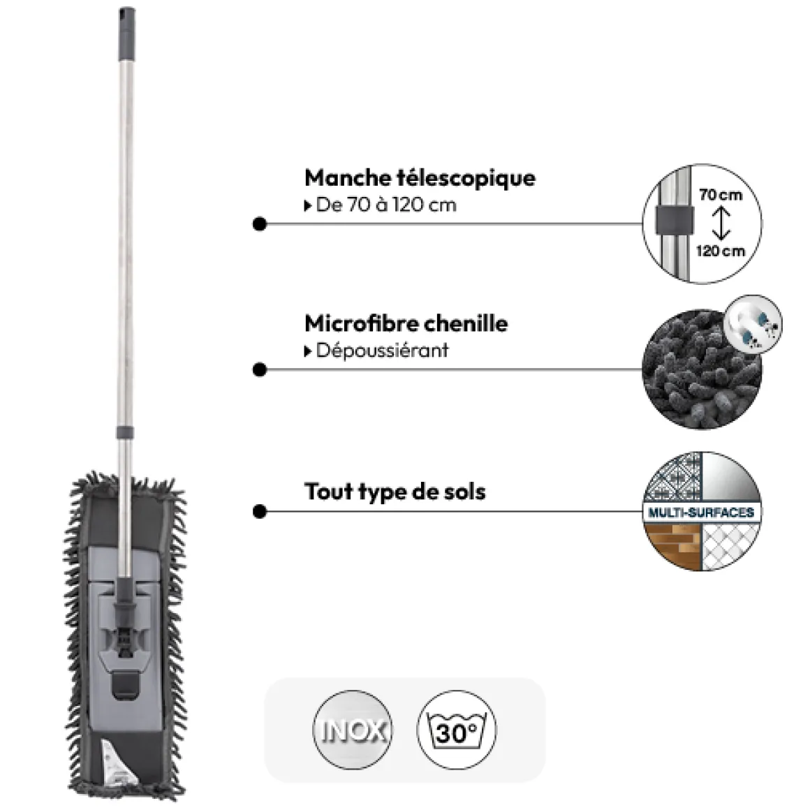 Balai télescopique microchenille