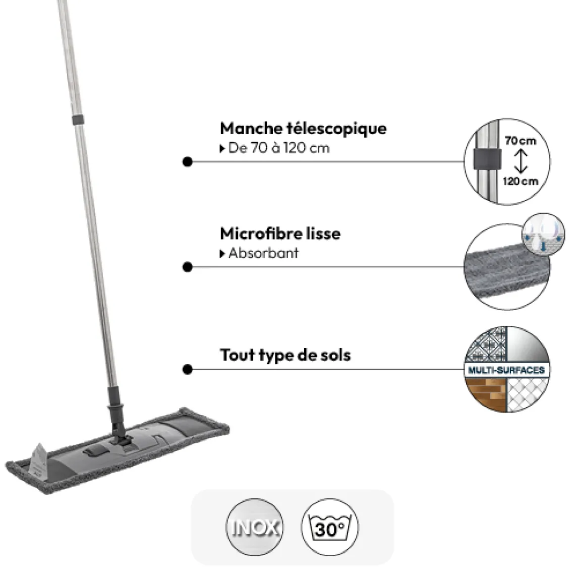 Balai télescopique microfibre lisse