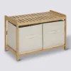 Banc de rangement avec 2 paniers, bambou