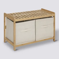 Banc de rangement avec 2 paniers, bambou