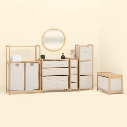 Banc de rangement avec 2 paniers, bambou