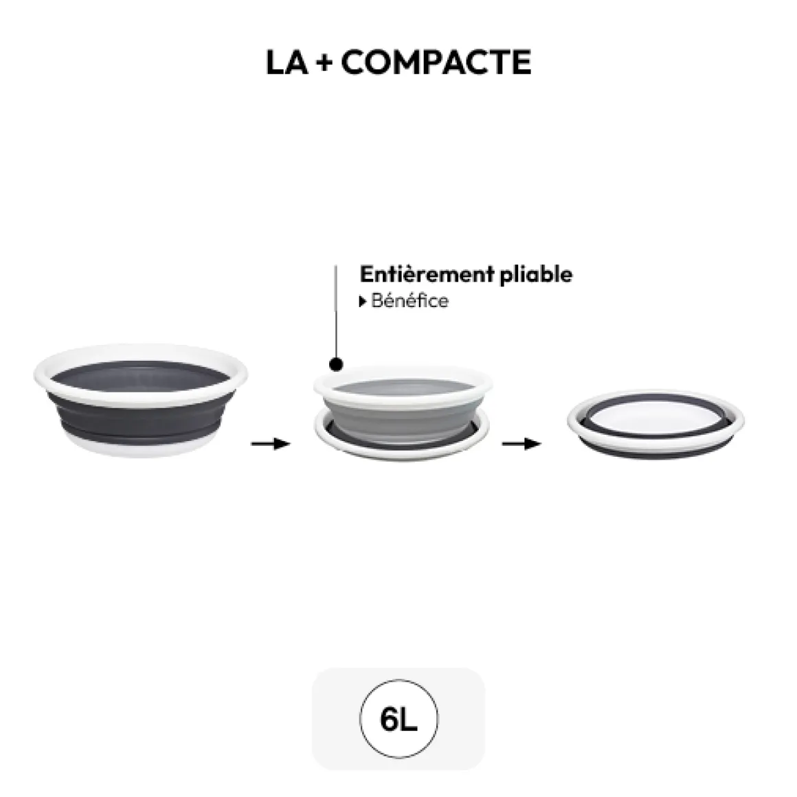 Bassine retractable 8L - Blanc, Gris clair
