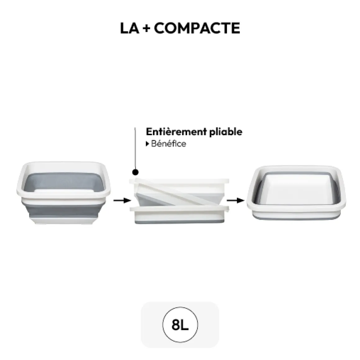 Bassine retractable 8L - Blanc, Gris