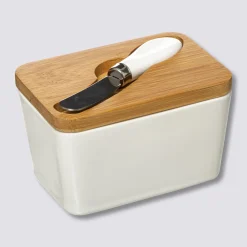 Beurrier céramique avec couteau, Blanc