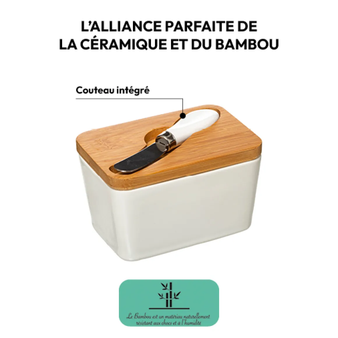 Beurrier céramique avec couteau, Blanc