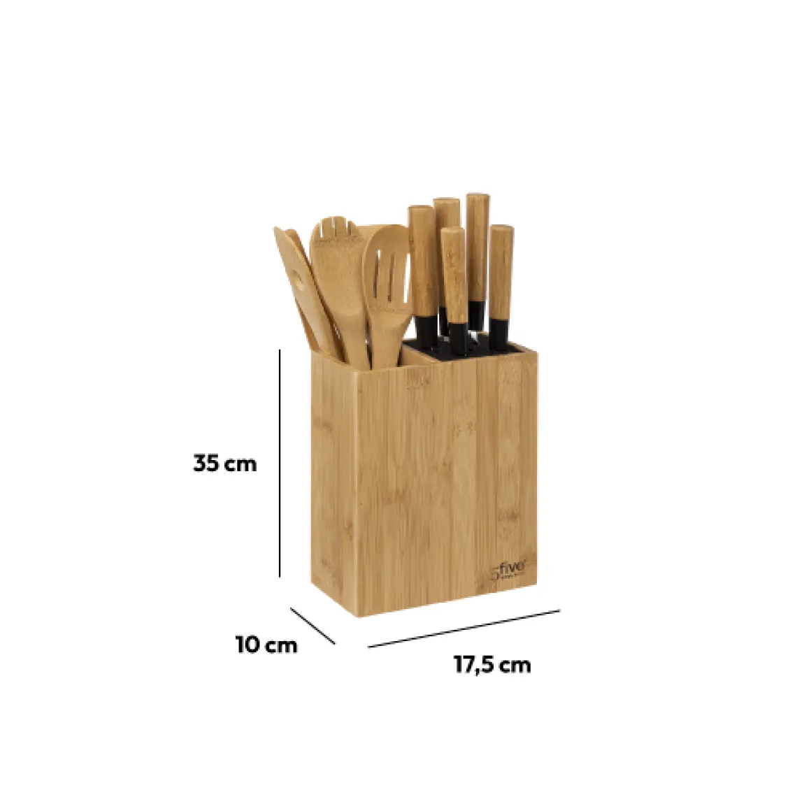 Bloc 5 couteaux & 5 ustensiles, manche bambou