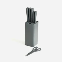 Bloc de 5 couteaux et ciseau, Gris