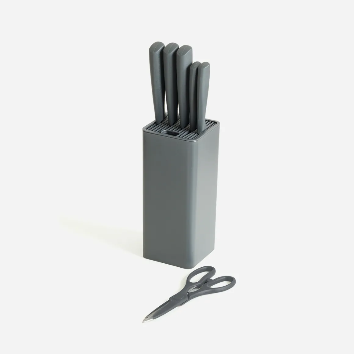 Bloc de 5 couteaux et ciseau, Gris