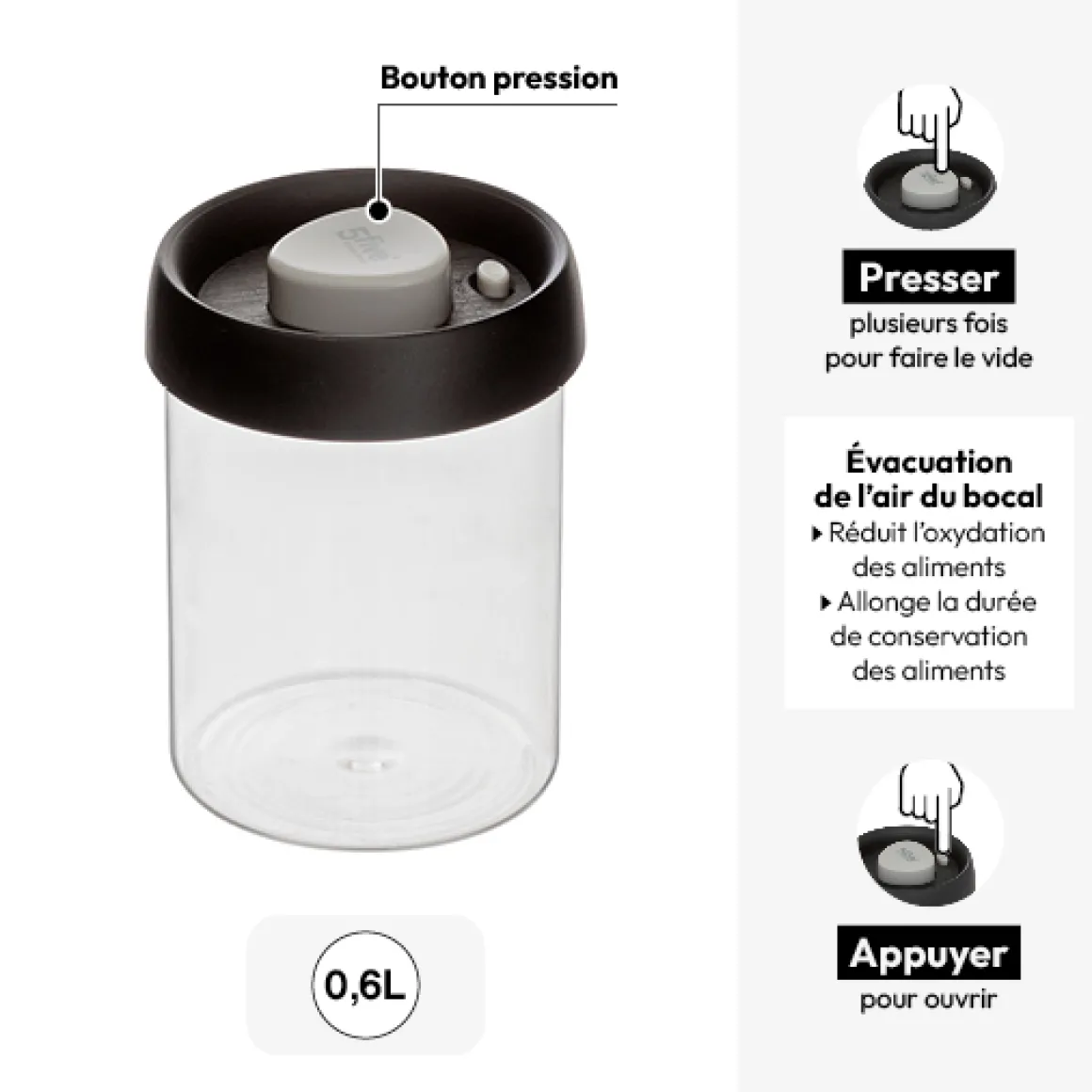 Bocal hermétique en verre, 0,6L
