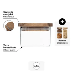 Bocal verre avec couvercle hermétique acacia, 0,4L