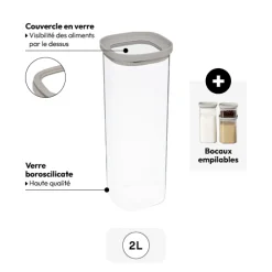 Bocal verre avec couvercle hermétique 2L